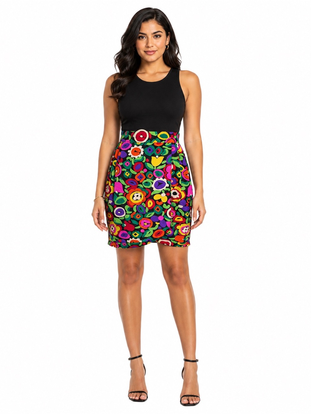Vintage Genny 100% Silk Floral Abstract Print Pencil Skirt Size 6
